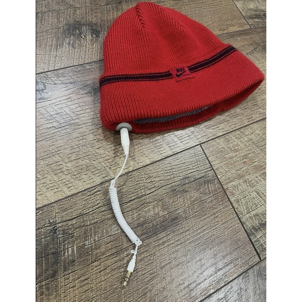 NEW Vintage Y2k Nike Audio Headphones Beanie Red 2000s Techwear *Works* NWOT - Picture 2 of 6